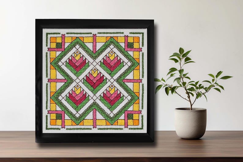 Wzór haftu krzyżykowego na blok patchworkowy „Ptak Rajski” – schemat średniozaawansowany (plik PDF w wersji cyfrowej) zdjęcie 5