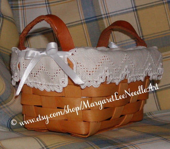 Hardanger Little Basket Doily Counted Pulled Thread Digital PDF feb108 INSTANT DOWNLOAD Pattern Mini Rectangular Basket Liner