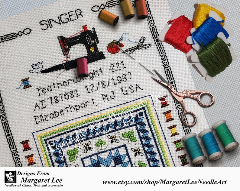 Singer Featherweight Bee Quilt Sampler with Cross Stitch Sewing Supplies