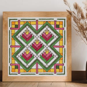 Wzór haftu krzyżykowego na blok patchworkowy „Ptak Rajski” – schemat średniozaawansowany (plik PDF w wersji cyfrowej) zdjęcie 12