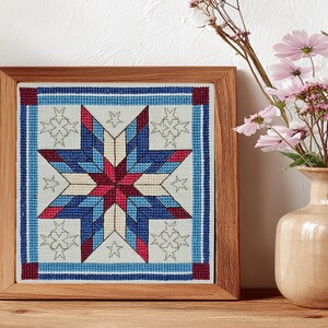 Stars - Red White & Blue - Cross Stitch Pattern of Quilt Block: Intermediate Chart (Digital PDF) image 7