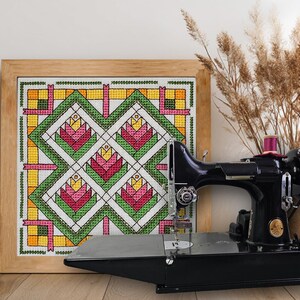 Wzór haftu krzyżykowego na blok patchworkowy „Ptak Rajski” – schemat średniozaawansowany (plik PDF w wersji cyfrowej) zdjęcie 2