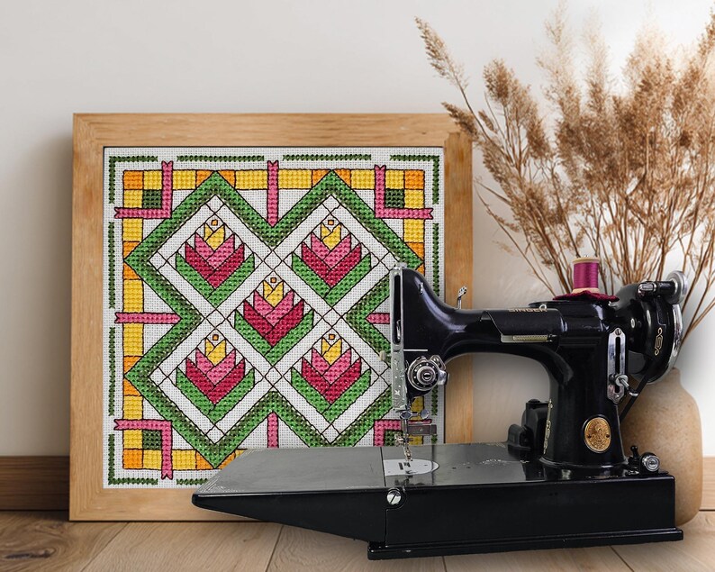 Wzór haftu krzyżykowego na blok patchworkowy „Ptak Rajski” – schemat średniozaawansowany (plik PDF w wersji cyfrowej) zdjęcie 2