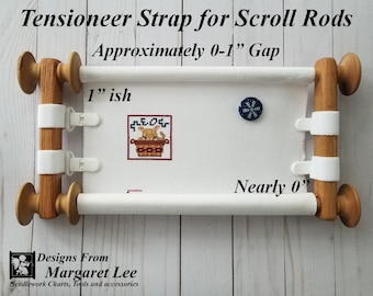 Tensioneer Straps™ for Scroll Rods: Adjustable Tension Straps with Canvas Clips