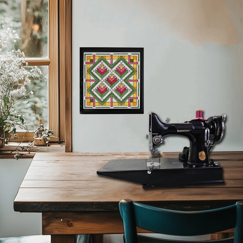 Wzór haftu krzyżykowego na blok patchworkowy „Ptak Rajski” – schemat średniozaawansowany (plik PDF w wersji cyfrowej) zdjęcie 11