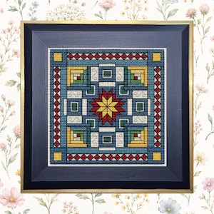 Log Cabin & Star Quilt Cross Stitch Pattern - Diamond Center (Digital PDF)