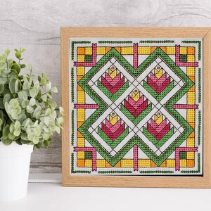 Wzór haftu krzyżykowego na blok patchworkowy „Ptak Rajski” – schemat średniozaawansowany (plik PDF w wersji cyfrowej) zdjęcie 6