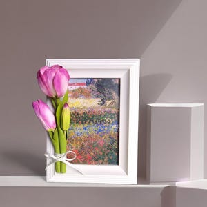 Anpassad fotoram med utsökta handgjorda rosa tulpaner: Heminredningspresent för, för blomsterälskare bild 3