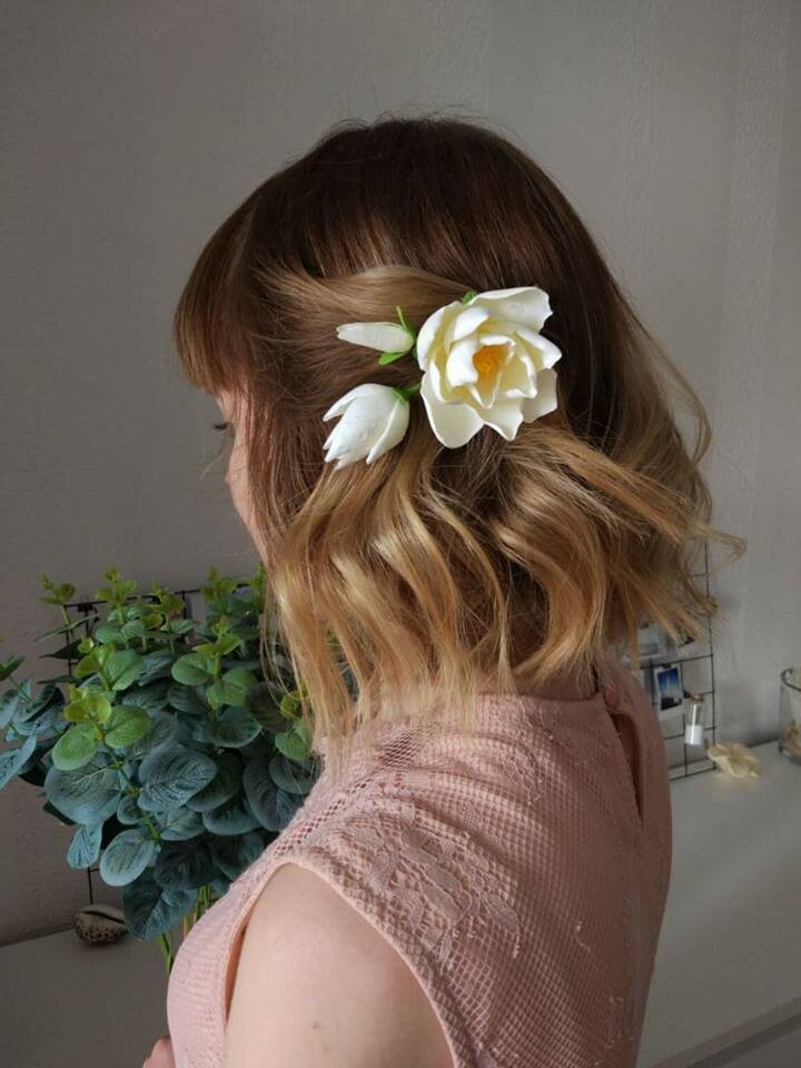 Magnolia Hair Clip Wedding Flower Hair Accessories Polymer Clay Flower Hair Clip Hair Clip for