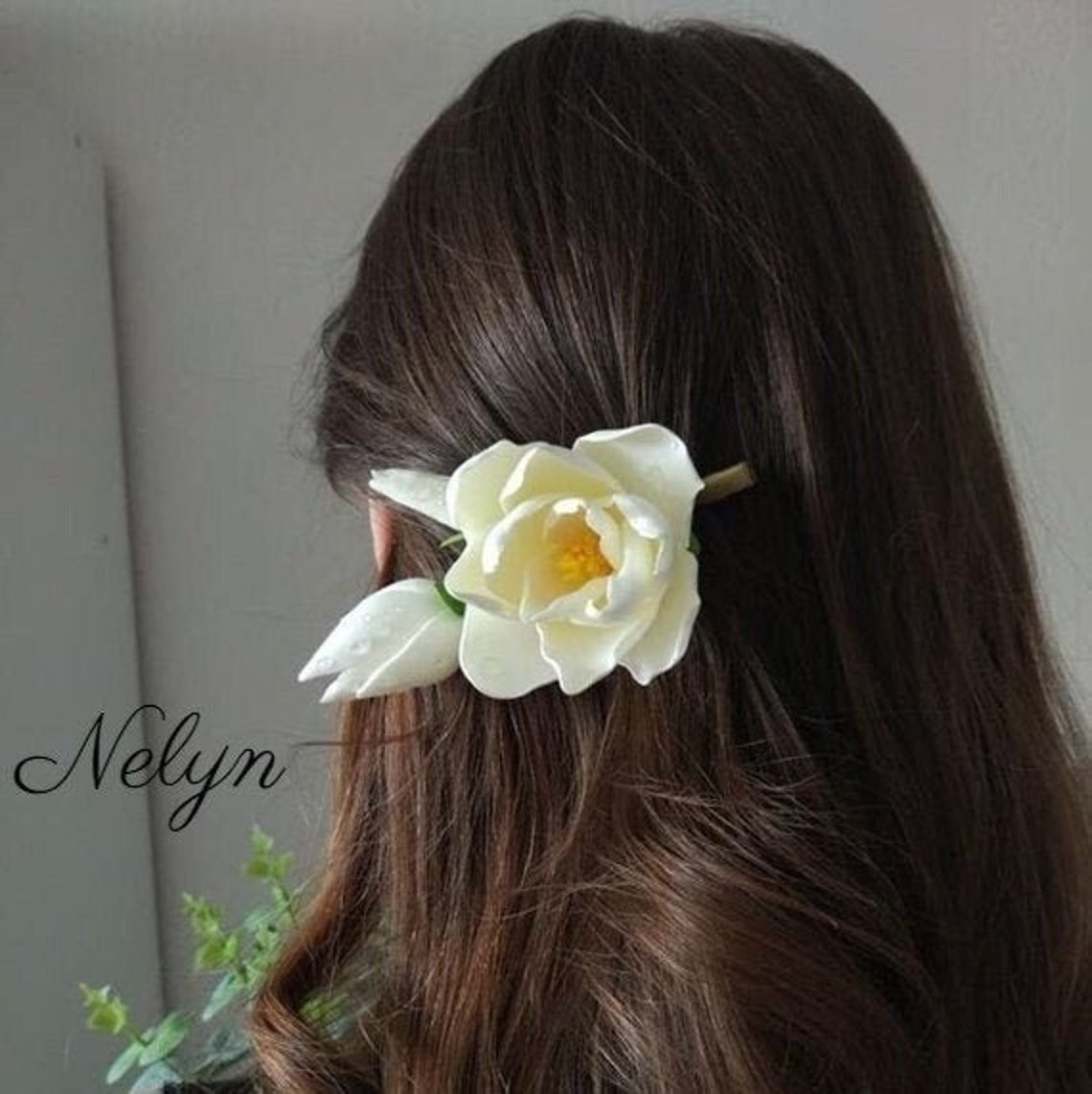 Magnolia Hair Clip Wedding Flower Hair Accessories Polymer Etsy