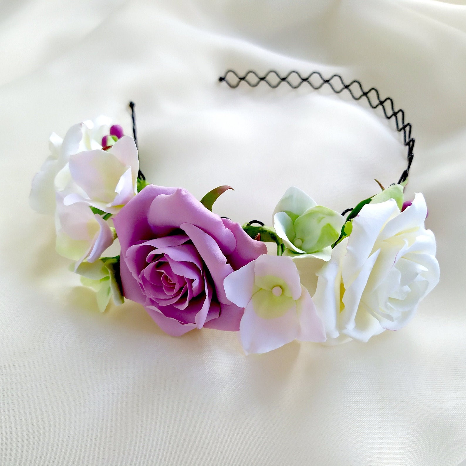 Crown With Roses Crown for Girls Polymer Clay Wreath Floral Headband