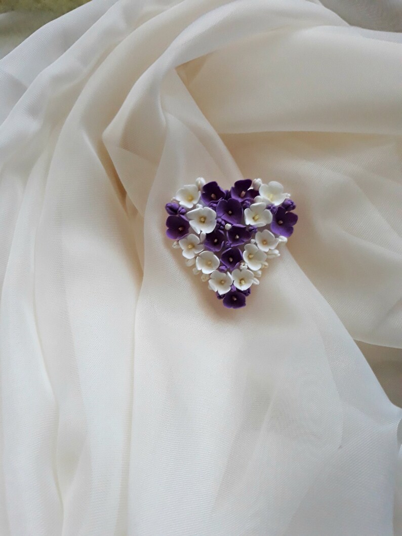 Flower heart brooch Brooch from polymer clay Flower brooches Brooch for women/'s Valentines Day Gift Romantic Gift Brooch with heart