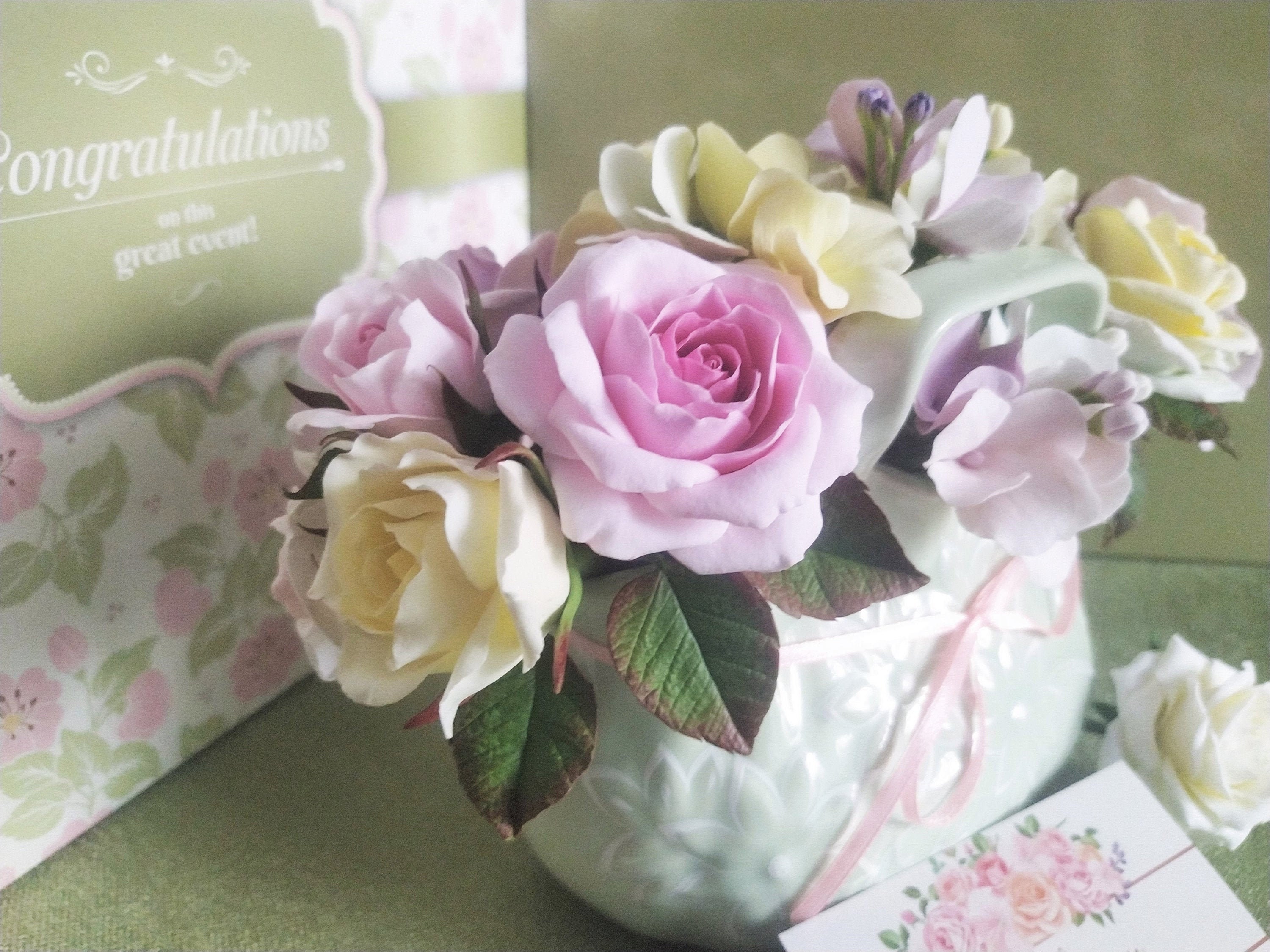 Handmade flowers in a ceramic vase Bridgerton style Floral | Etsy