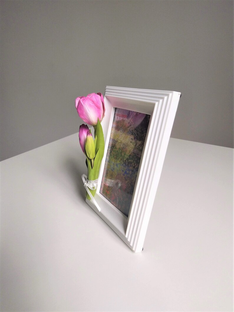 Anpassad fotoram med utsökta handgjorda rosa tulpaner: Heminredningspresent för, för blomsterälskare bild 7