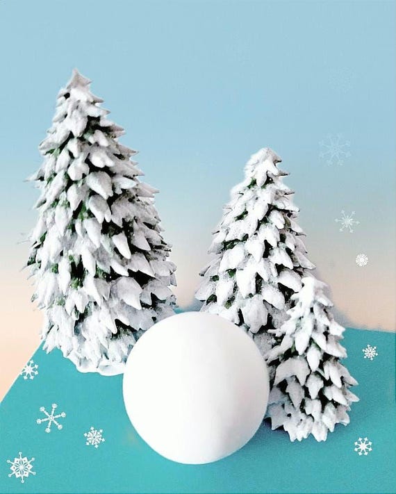 Miniatur Weihnachtsbaum Set: Verschneites Dorf als Tischdeko