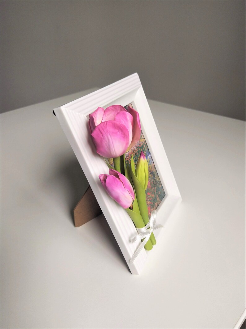 Anpassad fotoram med utsökta handgjorda rosa tulpaner: Heminredningspresent för, för blomsterälskare bild 8