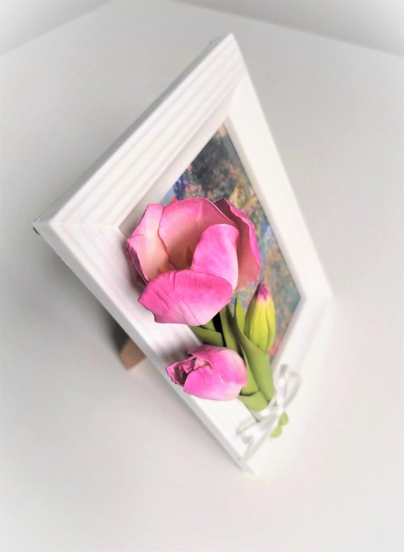 Anpassad fotoram med utsökta handgjorda rosa tulpaner: Heminredningspresent för, för blomsterälskare bild 9