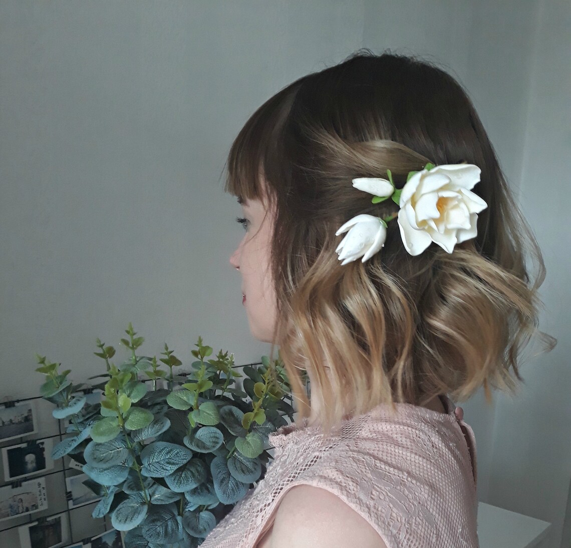 Magnolia Hair Clip Wedding Flower Hair Accessories Polymer Etsy