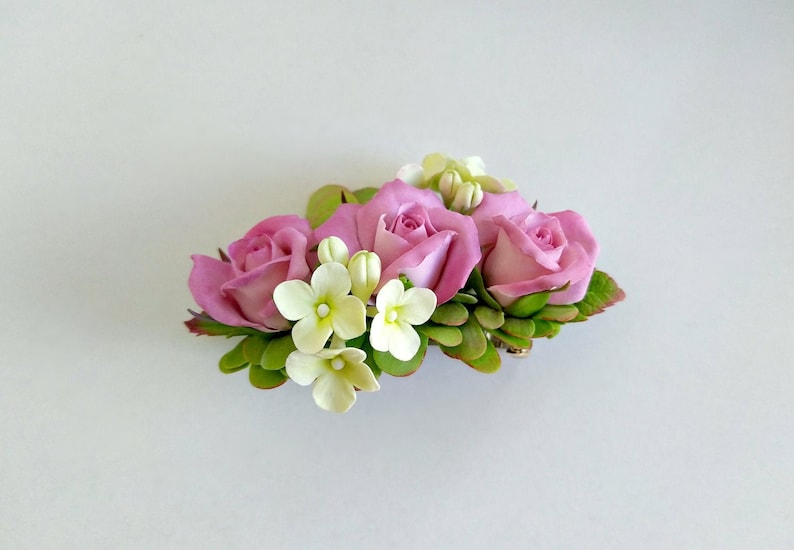 Floral automatic hair clip Hair clip with roses small delicate flowers and green leaves Spring hairstyle Flowers in your hair