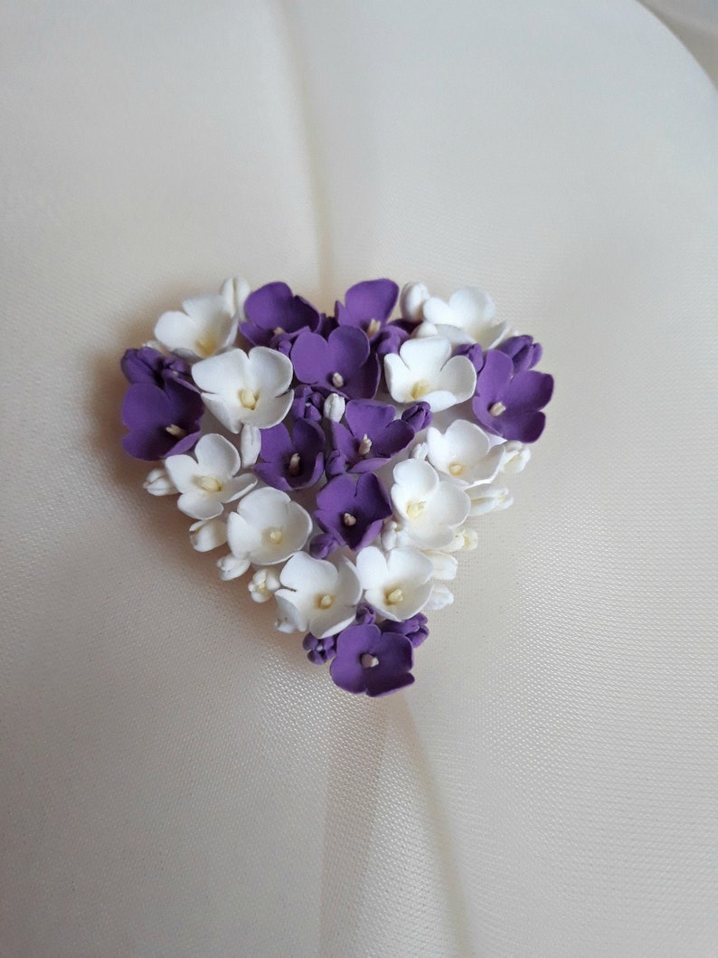 Flower heart brooch Brooch from polymer clay Flower brooches Brooch for women/'s Valentines Day Gift Romantic Gift Brooch with heart