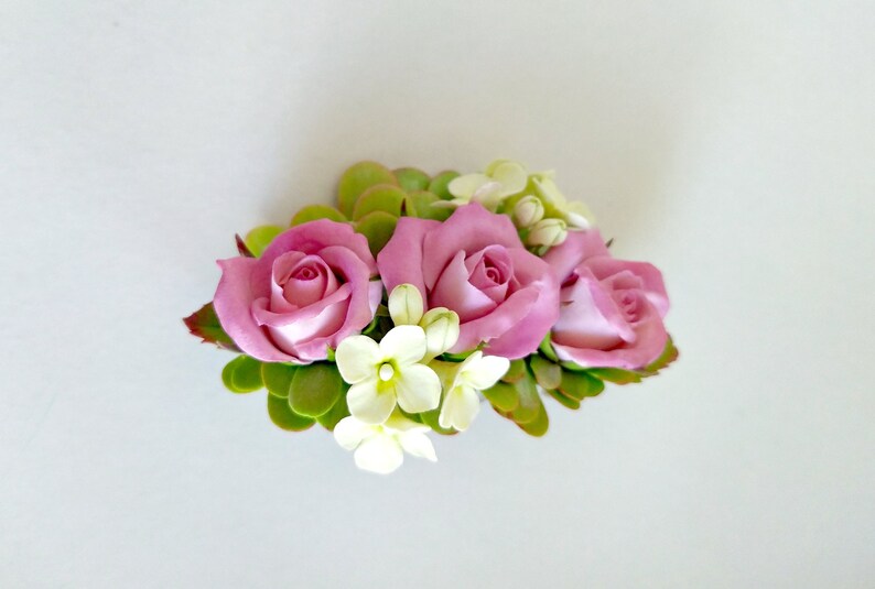 Floral automatic hair clip Hair clip with roses small delicate flowers and green leaves Spring hairstyle Flowers in your hair