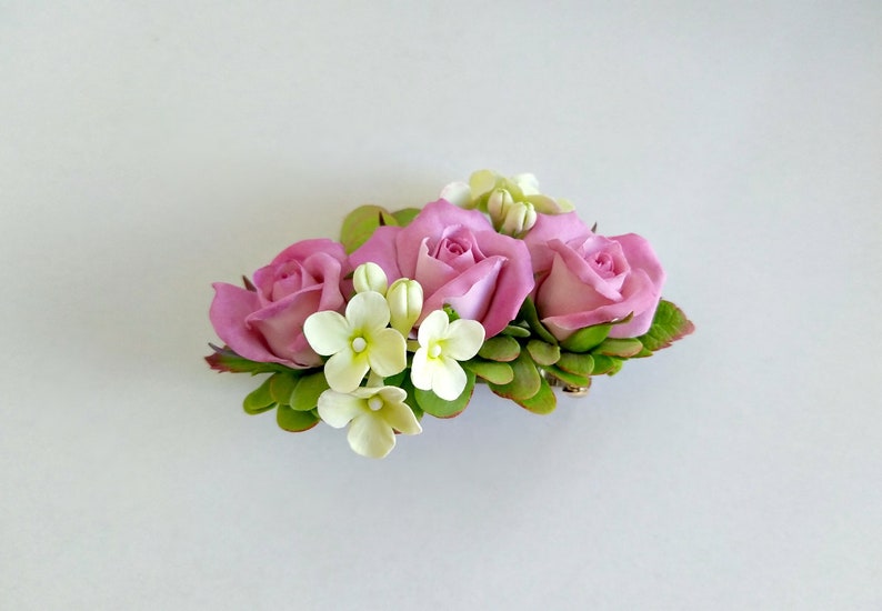 Floral automatic hair clip Hair clip with roses small delicate flowers and green leaves Spring hairstyle Flowers in your hair