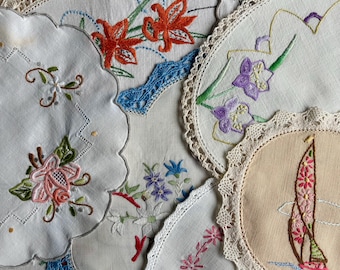 Vintage Embroidered Doilies for Craft
