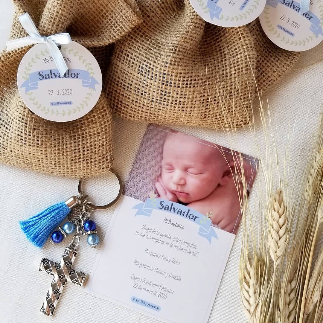 Souvenirs para Bautismo y Primera Comunión Bolsita de arpillera con