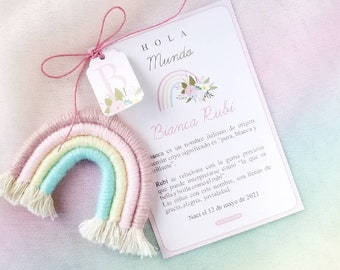 Llavero rainbow con tarjeta - Rainbow key-chain & favor card - Nacimiento, bautismo, primer cumpleaños, primer año, baby shower.