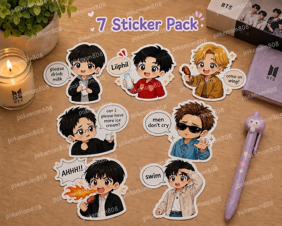 BTS Kpop OT7 Sticker Pack HOT ONES come on wing stickers 7 stickers, concert freebies idea