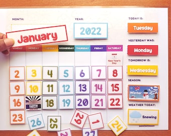 Ausdruckbarer Kinderkalender: Lernen zu Hause, Wetter & Jahreszeiten (PDF)
