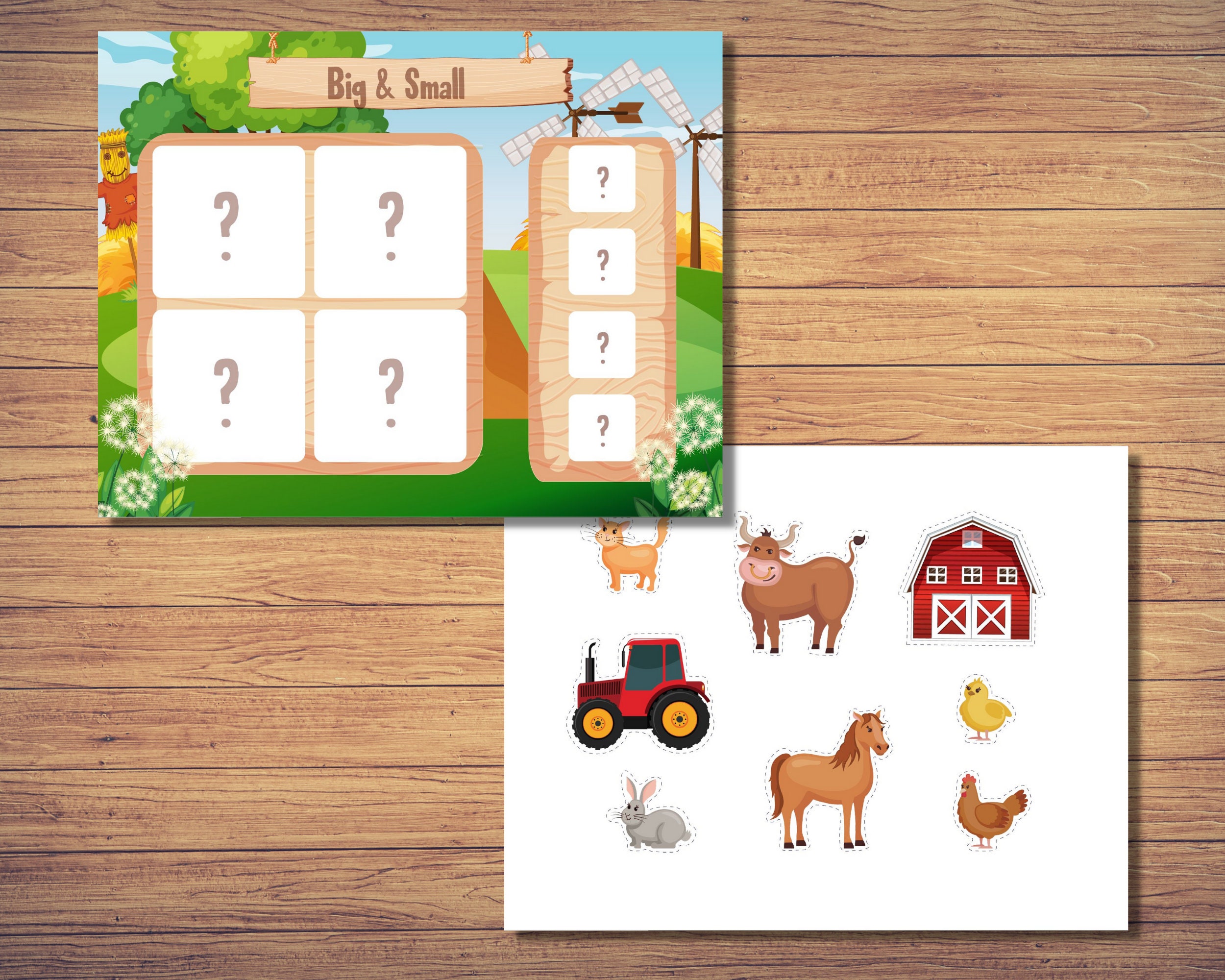 Preschool Printable Sorting Activities, Big and Small Activity Mat ...