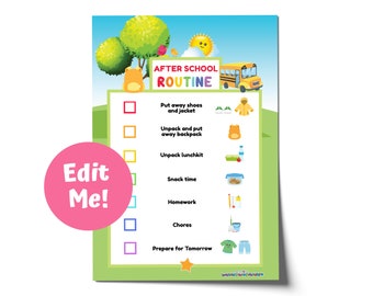 After School Routine Checklist, Afternoon Chore Chart Printable for Kids, Editable