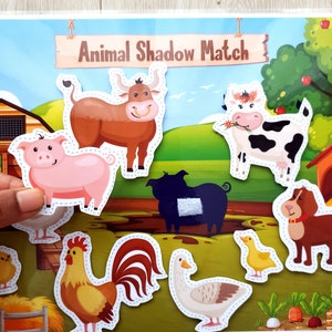 Busy Book Printable Farm Animal Matching Worksheet for Toddler Learning Binder, Printable Preschool Worksheets and Montessori Materials