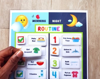 Routine Chart for Kids, Visual Schedule, Morning Routine and Night Routine, Printable, Toddler Preschool Schedule and Checklist