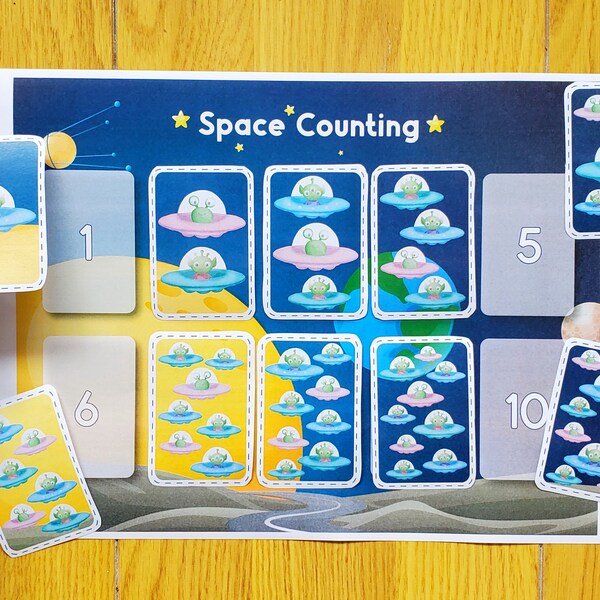 Space Counting Printable, Solar System Number Activity, Toddler Learning Binder Page, Montessori Homeschool Preschool Worksheet