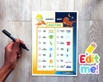 Kid Routine Chart, Dinosaur Chore Chart to Support Independence, Editable