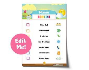 Morning Routine Chart, Blue, Easy to Follow Visual Schedule, Editable