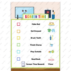 Screen Time Chart, Responsibility Chart, Technology Tracker Printable ...