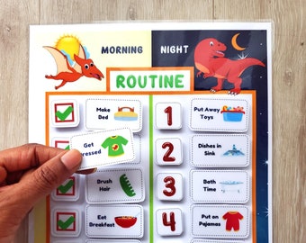 Daily Visual Routine Cards and Chart for Toddlers and Preschoolers, Dinosaur, Printable, Morning Routine Chart, Bedtime Routine Schedule