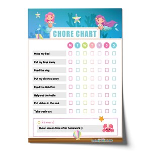 Chore Chart for Kids Printable | Mermaid Daily Routine Chart