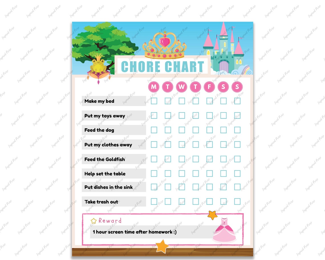 Chore Chart for Kids Printable | Princess Daily Routine Chart - Etsy