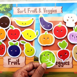 Busy Book Printable Fruit and Veggie Matching and Sorting Learning Binder Page for Toddlers Preschoolers,  Montessori Homeschool Activities