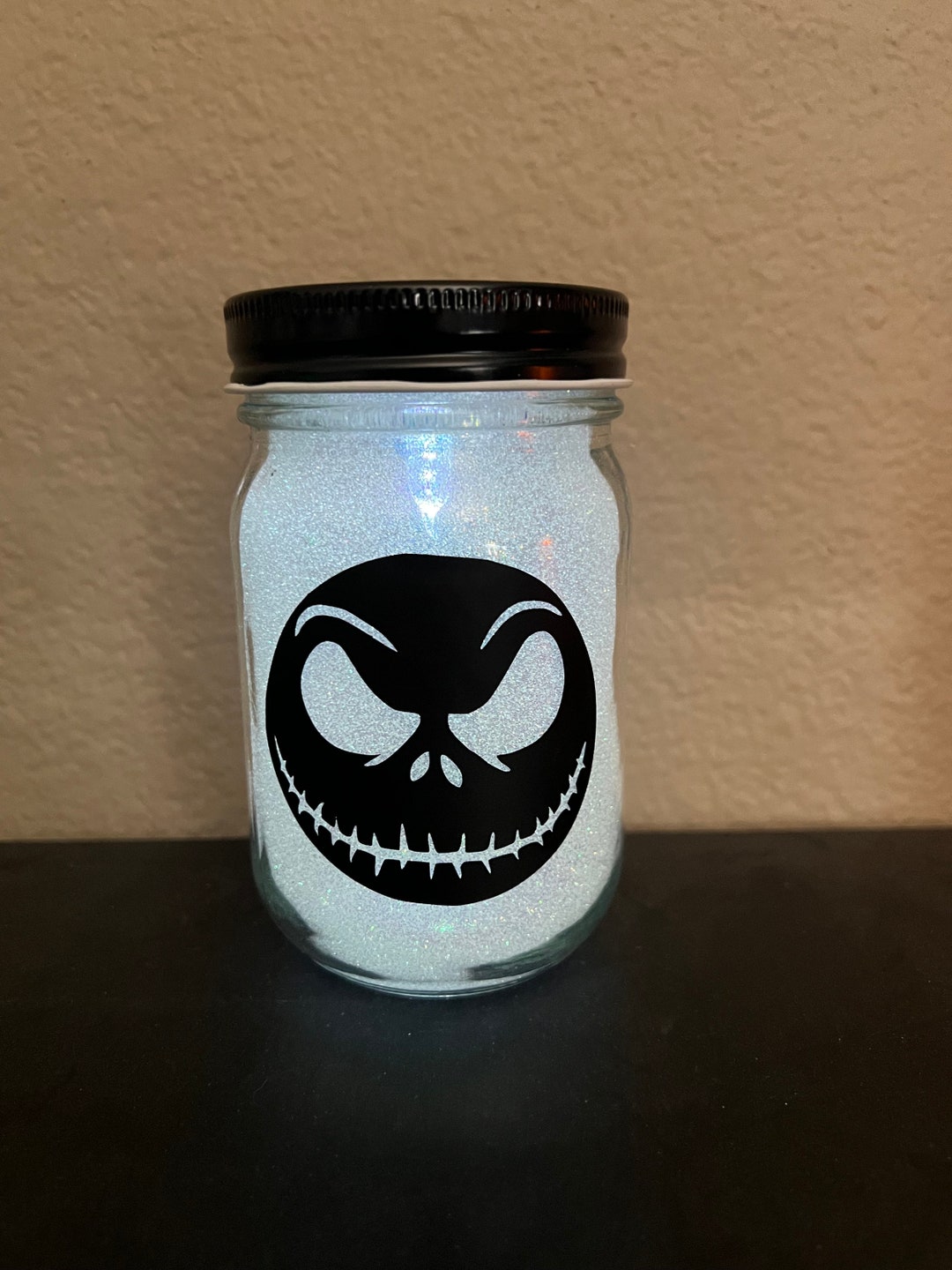 Jack Skellington Led Lighted Mason Jar Etsy