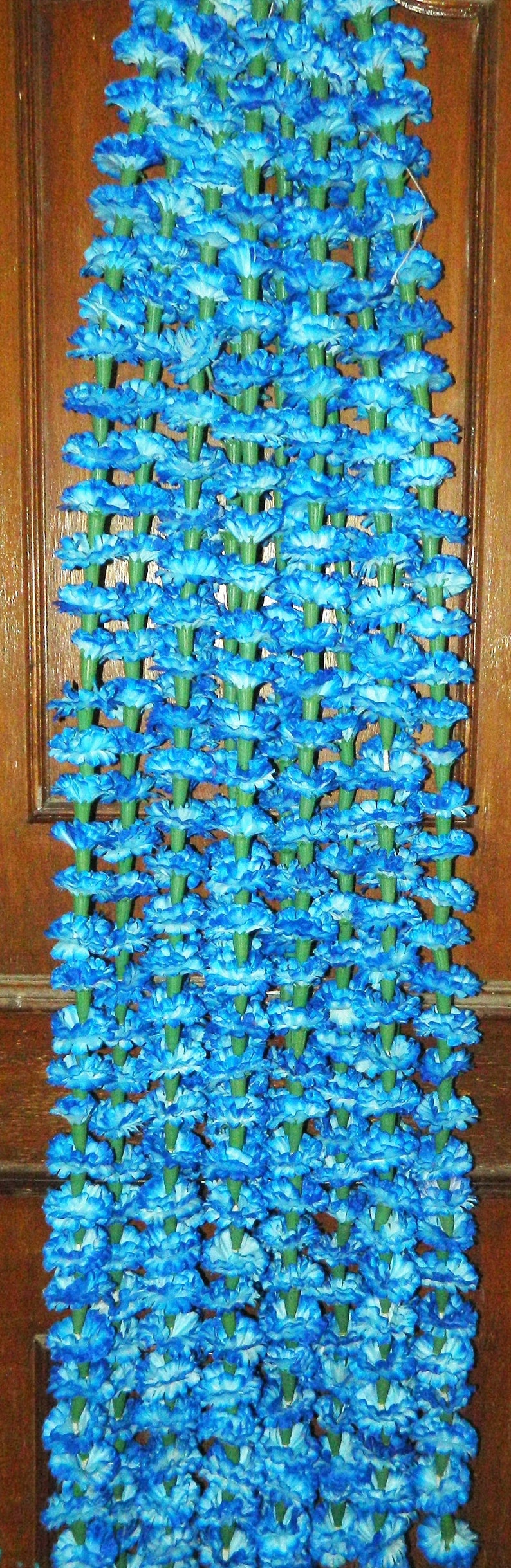 Artificial Garlands Blue Marigold Fluffy Flower Garland for decoration Indian Wedding Party Christmas Decor Flowers 5 Feet Long 10 pieces.