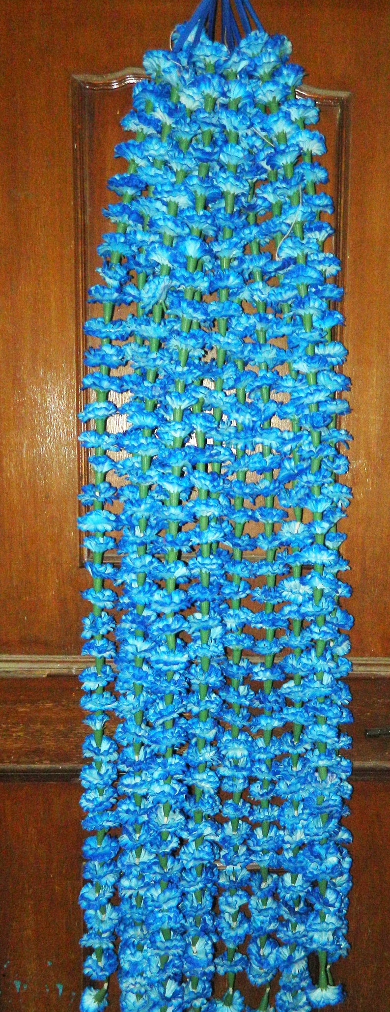 Artificial Garlands Blue Marigold Fluffy Flower Garland for decoration Indian Wedding Party Christmas Decor Flowers 5 Feet Long 10 pieces.