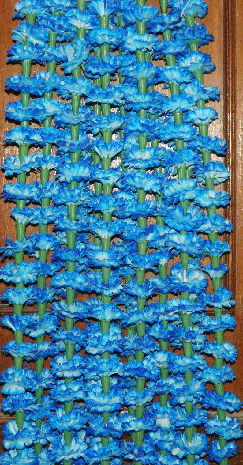 Artificial Garlands Blue Marigold Fluffy Flower Garland for decoration Indian Wedding Party Christmas Decor Flowers 5 Feet Long 10 pieces.