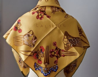 Lalique Art Nouveau Hair Combs Silk Scarf, Vintage Lalique Paris, Vintage French Luxury Designer Silk Scarf, Gift for Her