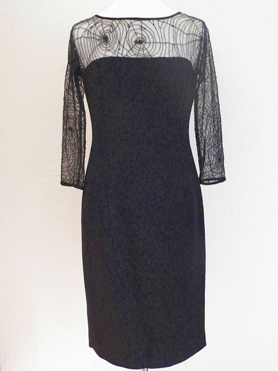 Vintage Beaded Spiderweb Embroidered Net Black Cocktail Dress Etsy