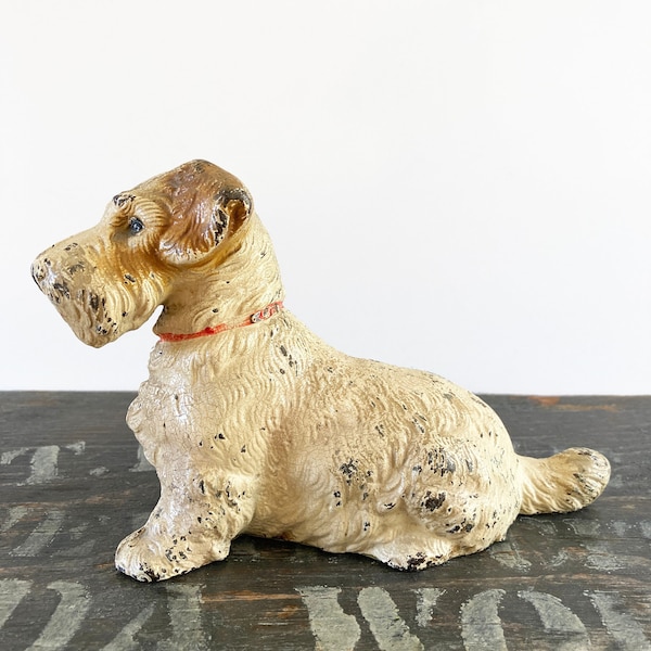 Rare Hubley Sealyham Terrier c1930, vintage cast iron bookend in scarce scarce size, dog lover gift, country decor, farmhouse, cottage style